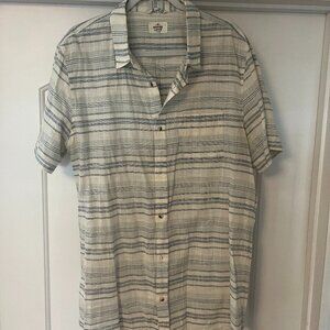 Marine Layer Short Sleeve Button Down - Blue/Cream Stripe - XL